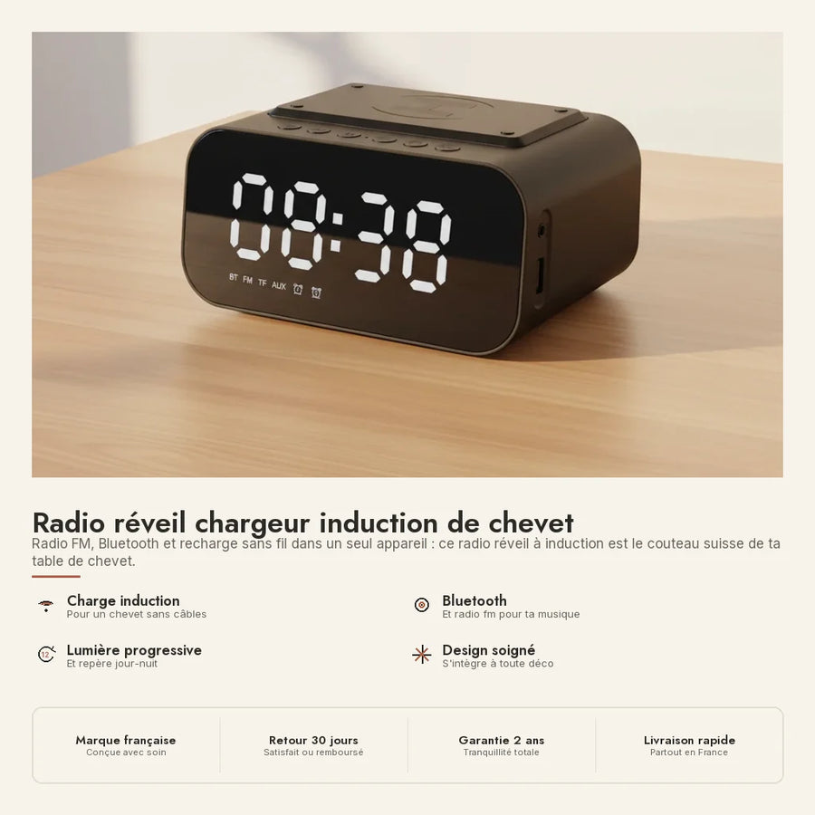 Radio réveil chargeur induction de chevet
