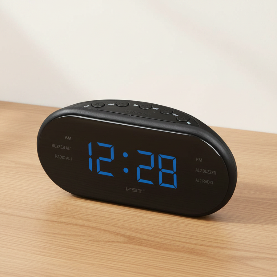 Radio réveil FM double alarme, affichage LED