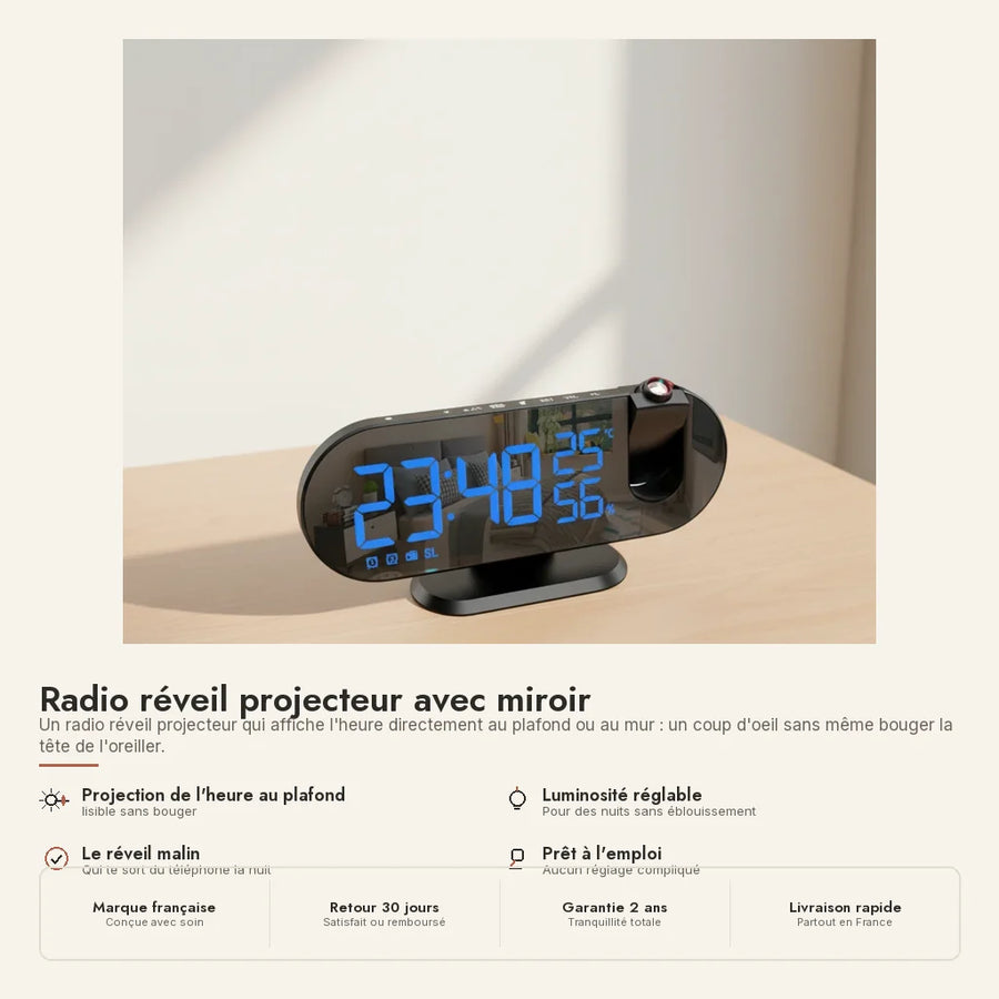 Radio réveil projecteur avec miroir