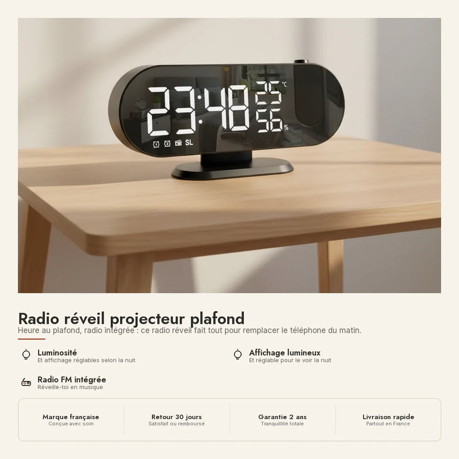 Radio réveil projecteur miroir sur pied