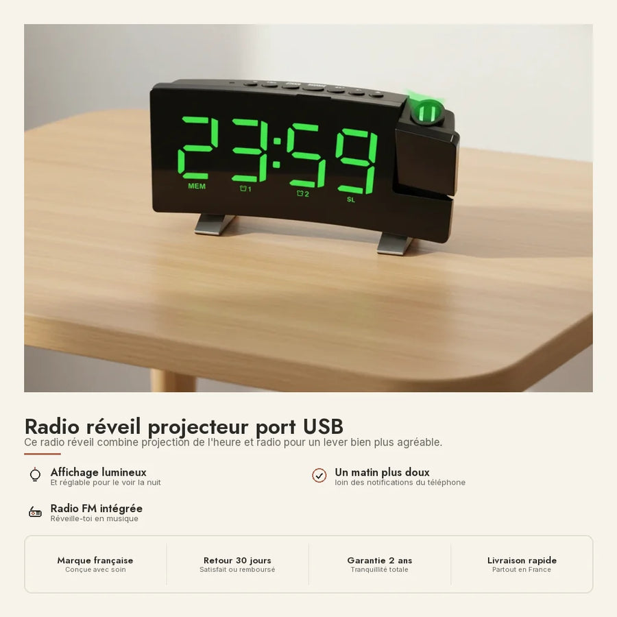Radio réveil projecteur port USB