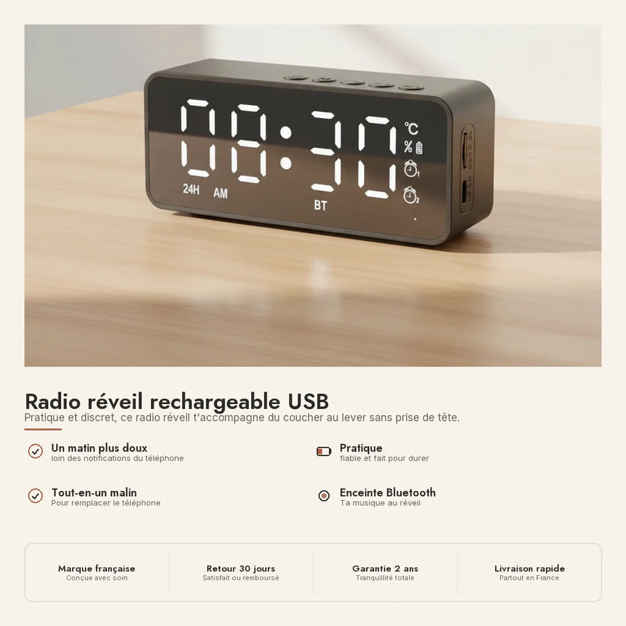Radio réveil rechargeable USB