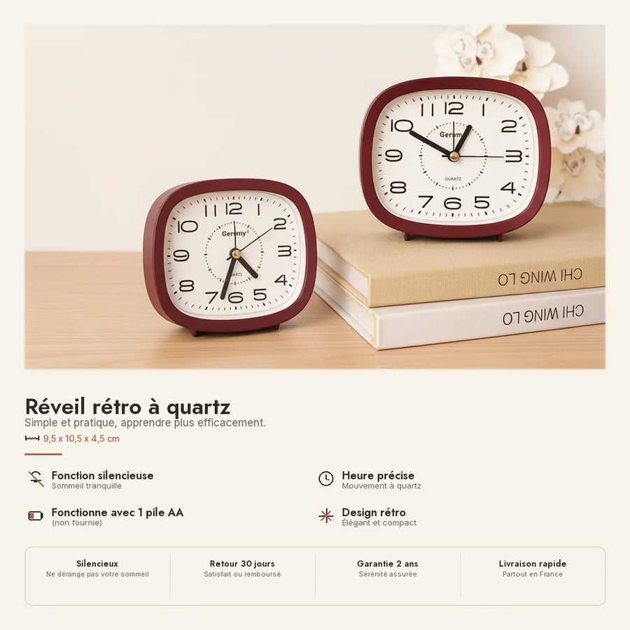 Réveil analogique en bois, sonnerie douce