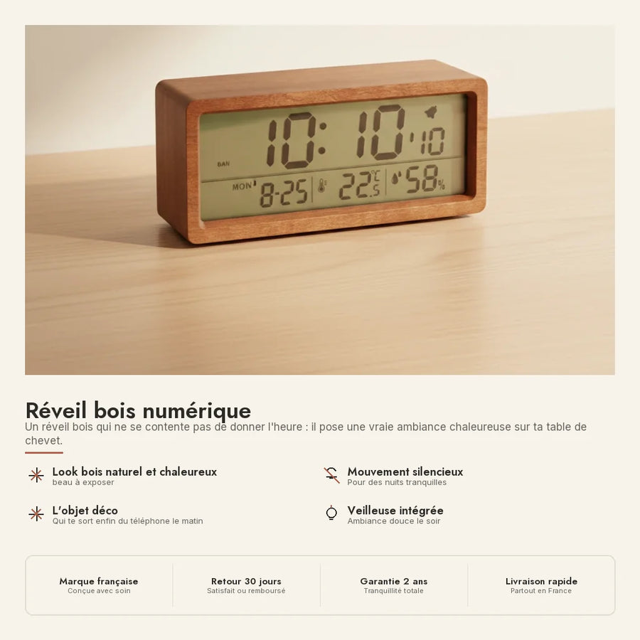 Réveil bois rectangulaire numérique