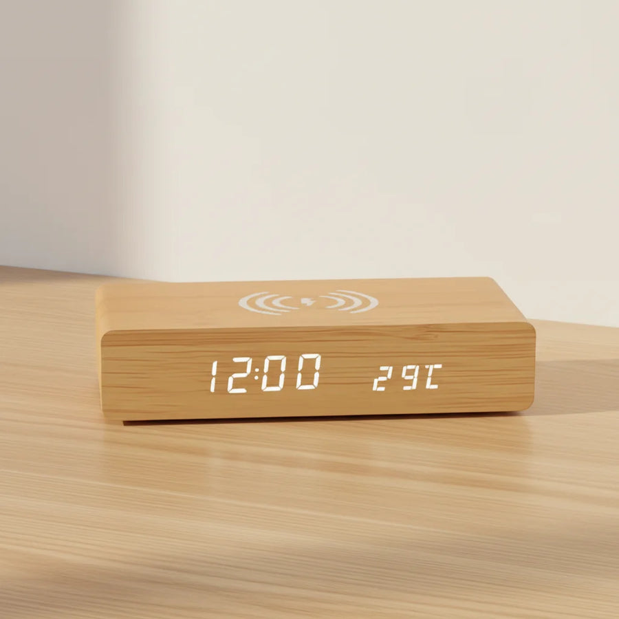 Réveil chargeur induction en bois