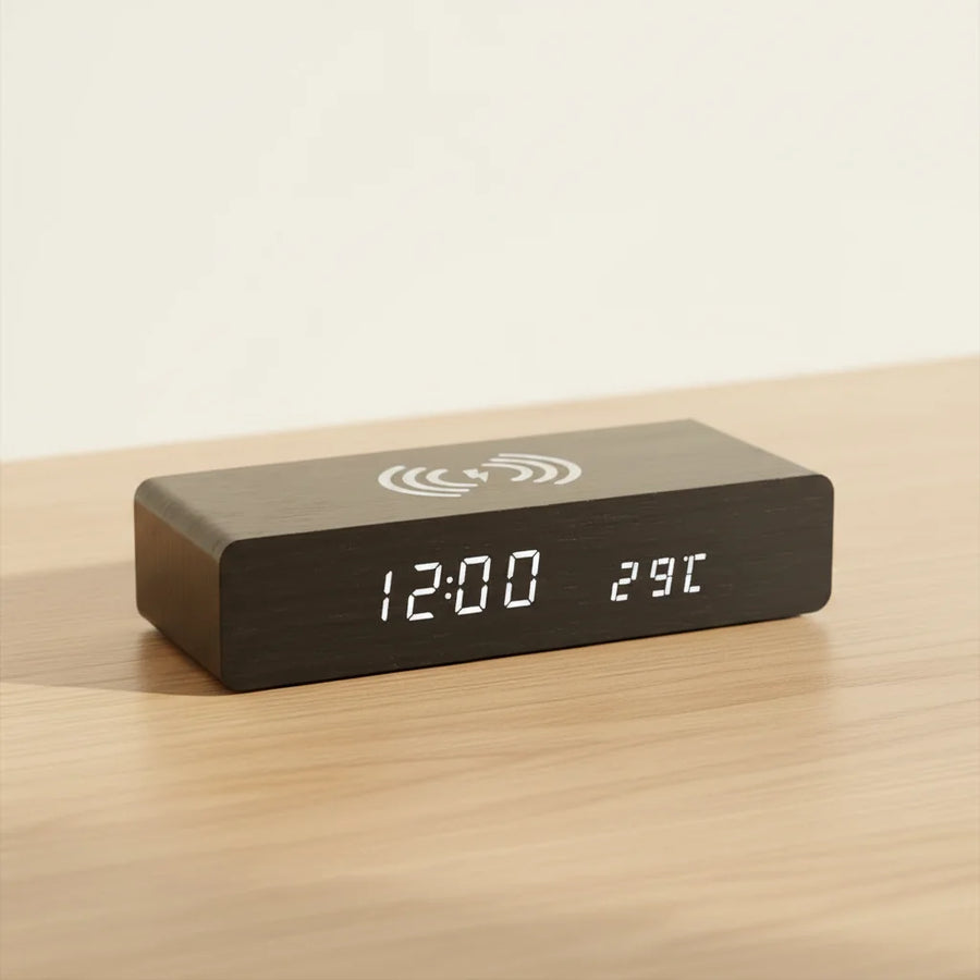 Réveil chargeur induction en bois