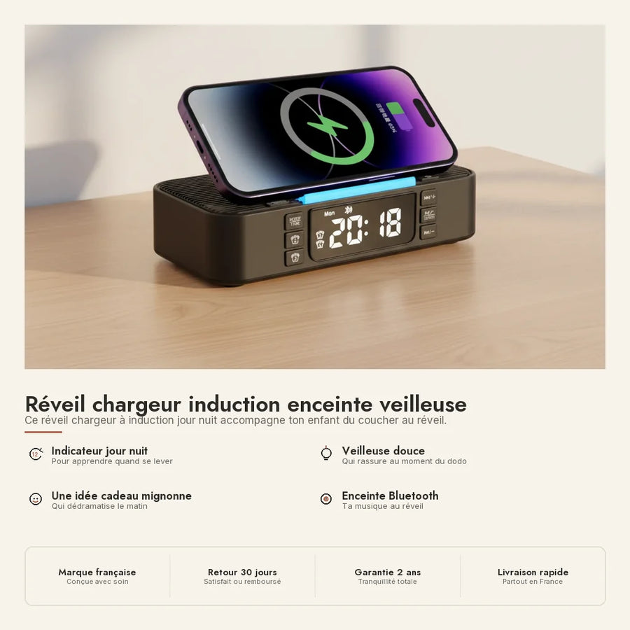 Réveil chargeur induction enceinte veilleuse