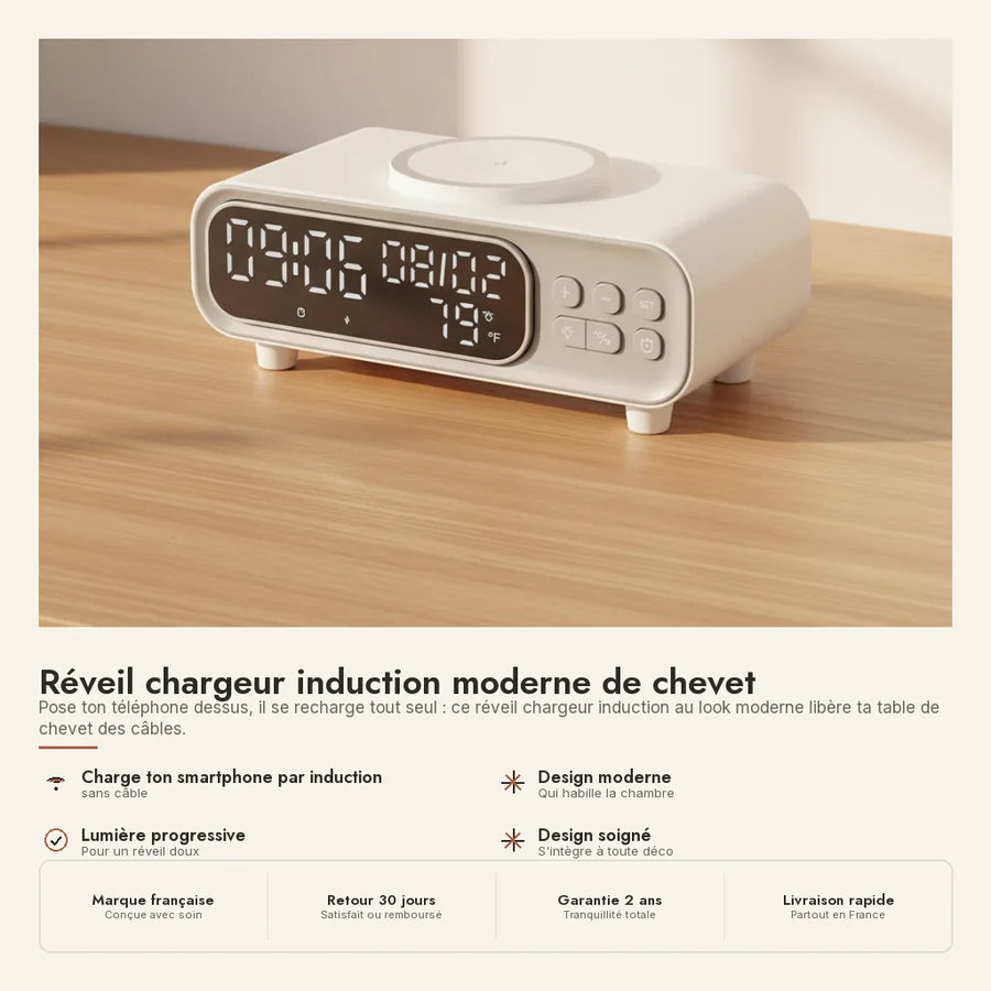 Réveil chargeur induction moderne de chevet