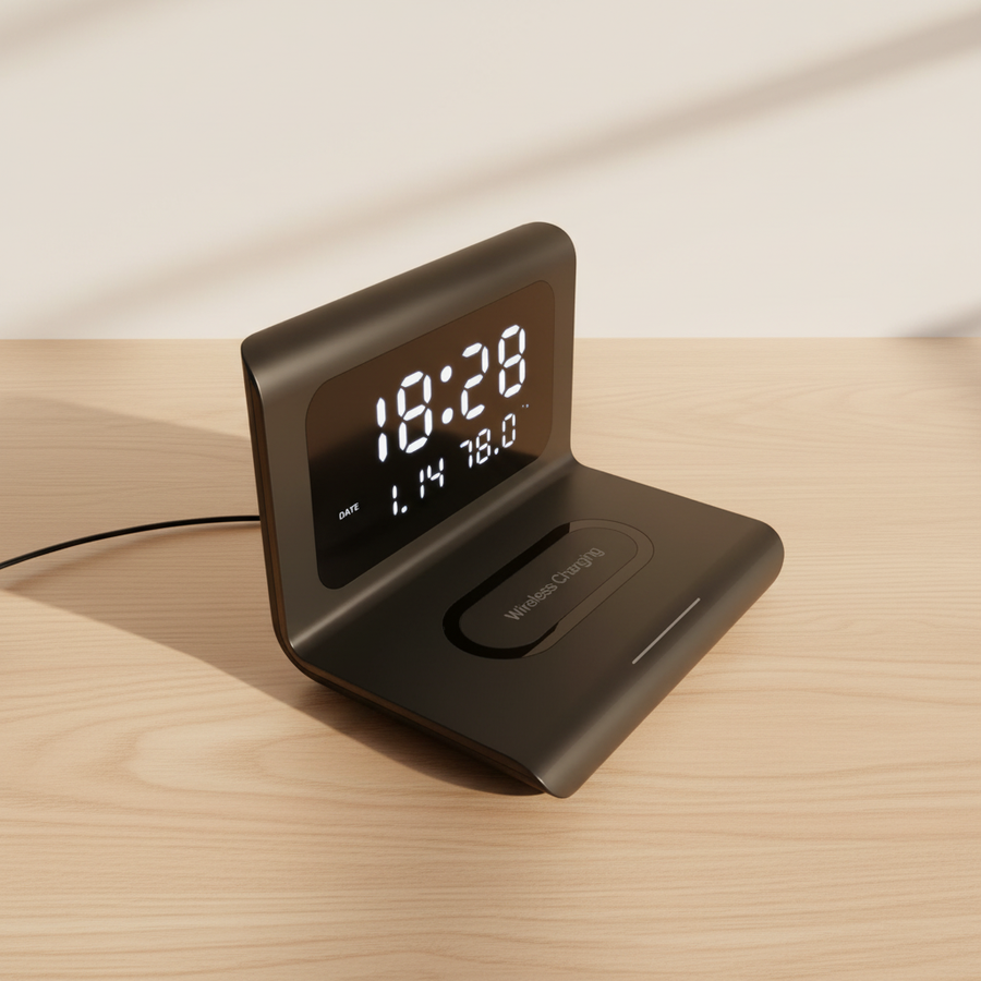 Réveil chargeur induction avec radio, date et température