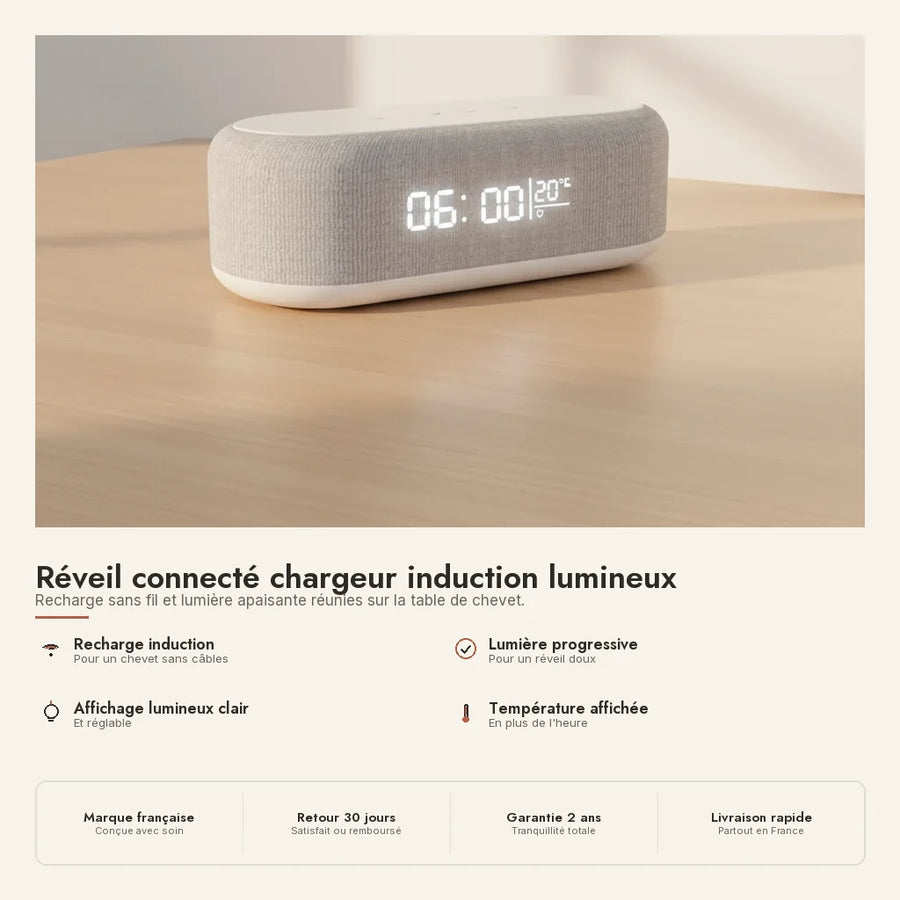 Réveil connecté chargeur induction lumineux