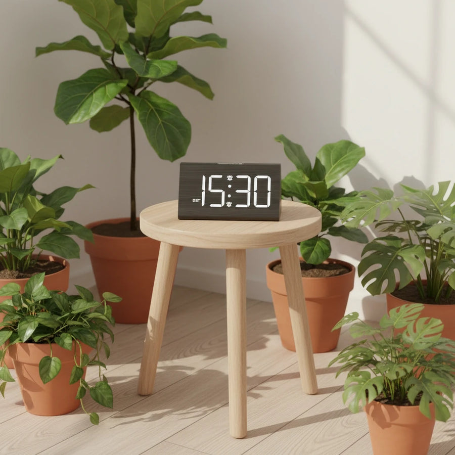 Réveil digital en bois à LED