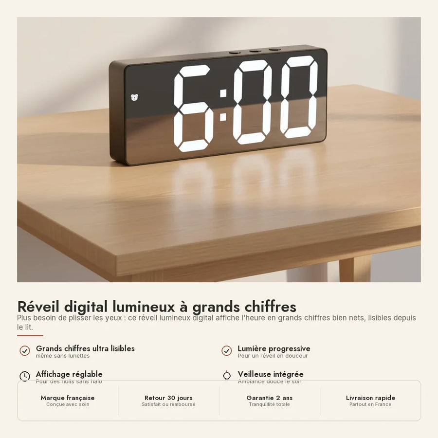 Réveil digital lumineux à grands chiffres
