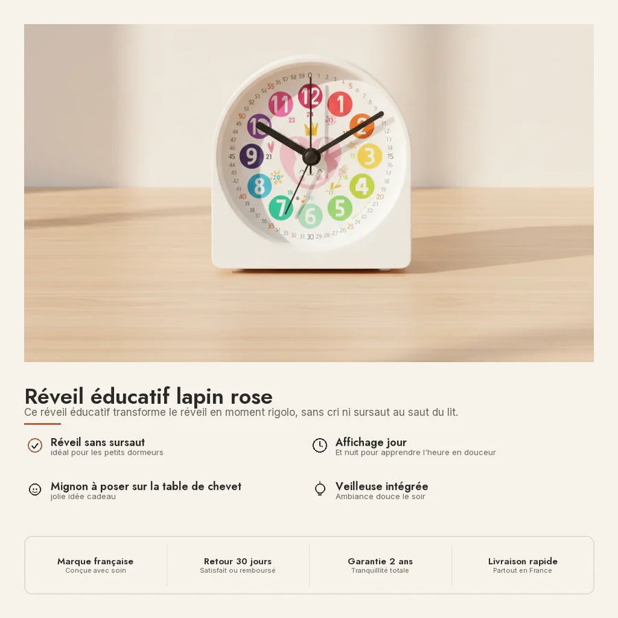 Réveil éducatif lapin rose