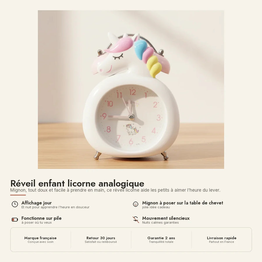 Réveil enfant licorne analogique