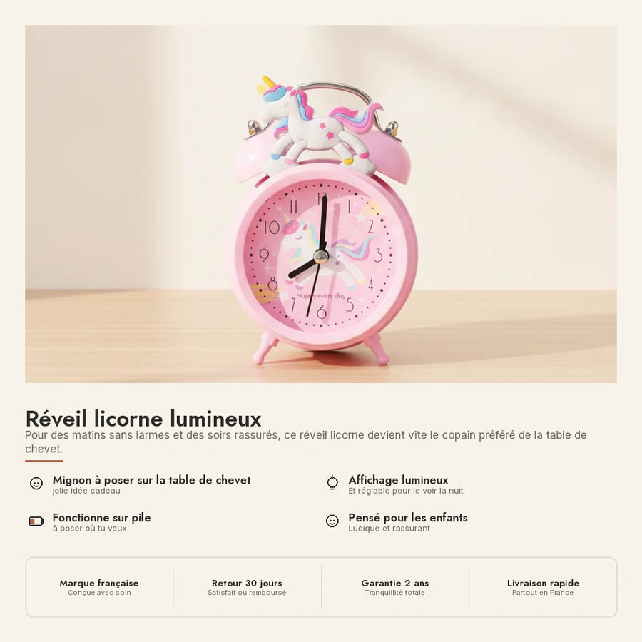 Réveil licorne lumineux