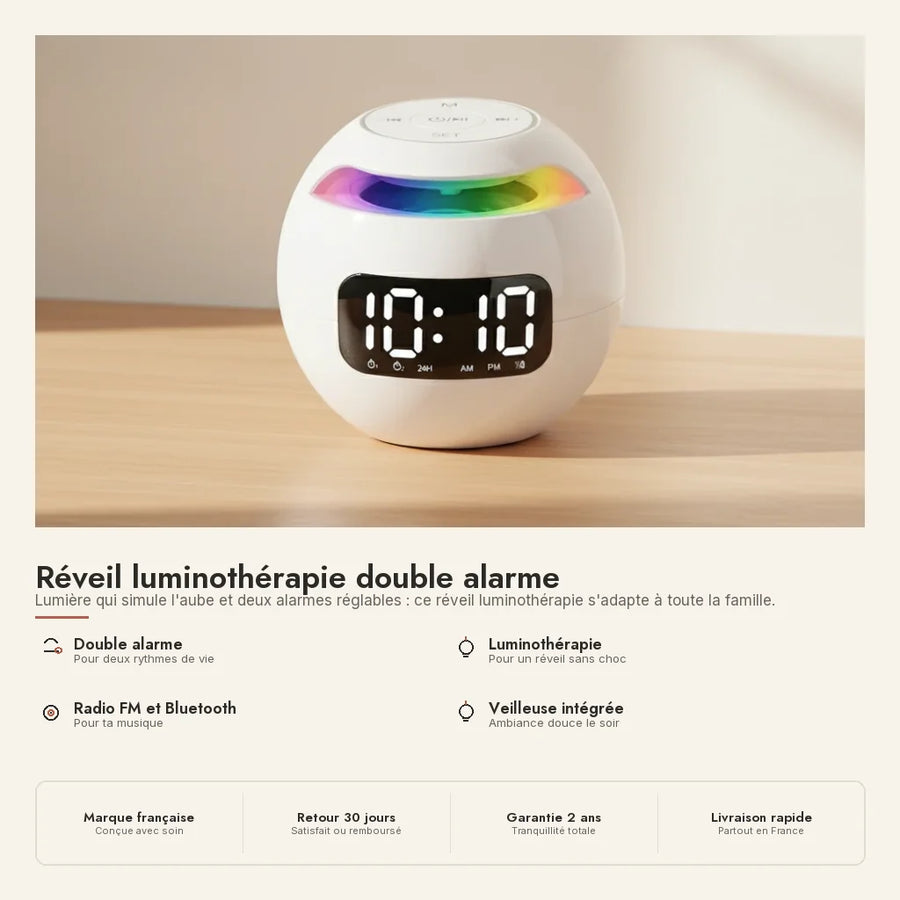 Réveil luminothérapie double alarme