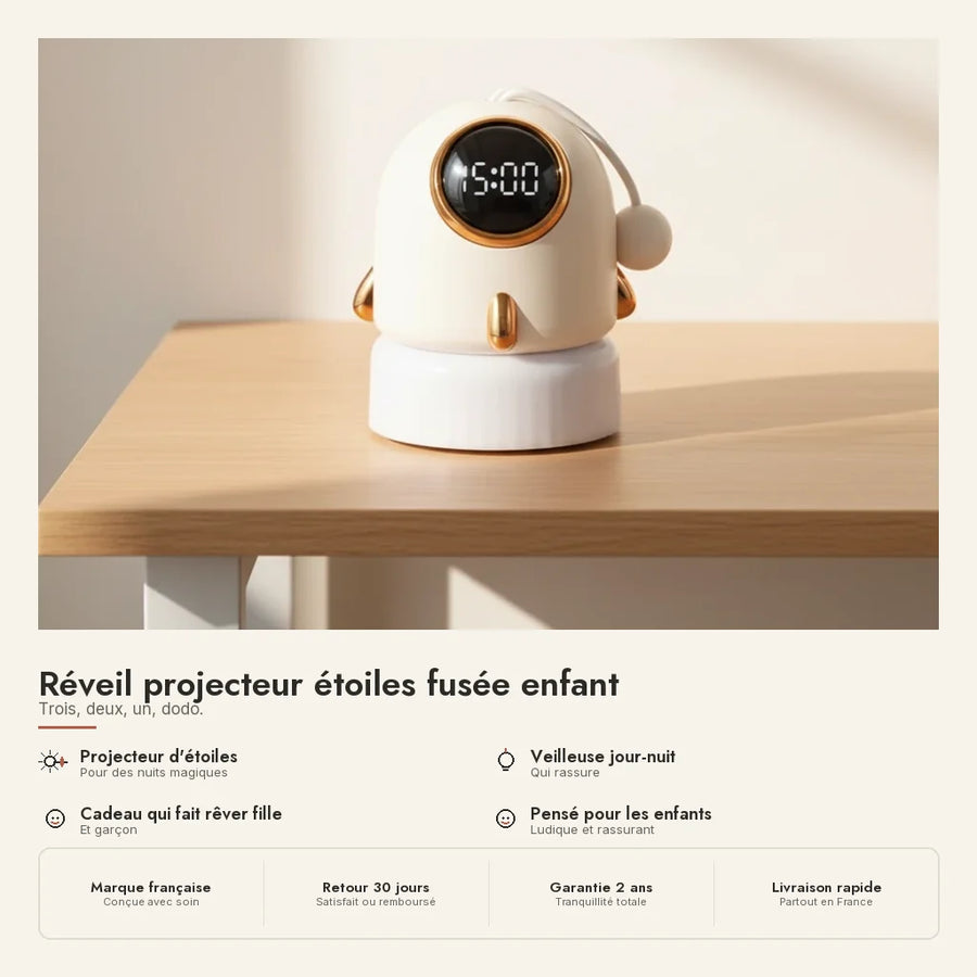 Réveil projecteur étoiles fusée enfant