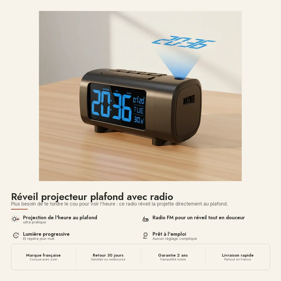 Réveil projecteur plafond avec radio