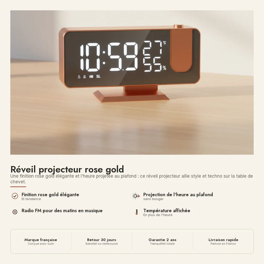 Réveil projecteur rose gold