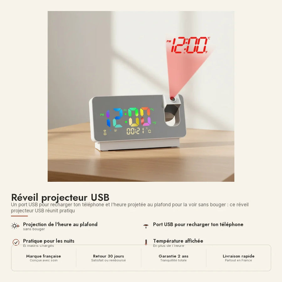 Réveil projecteur USB