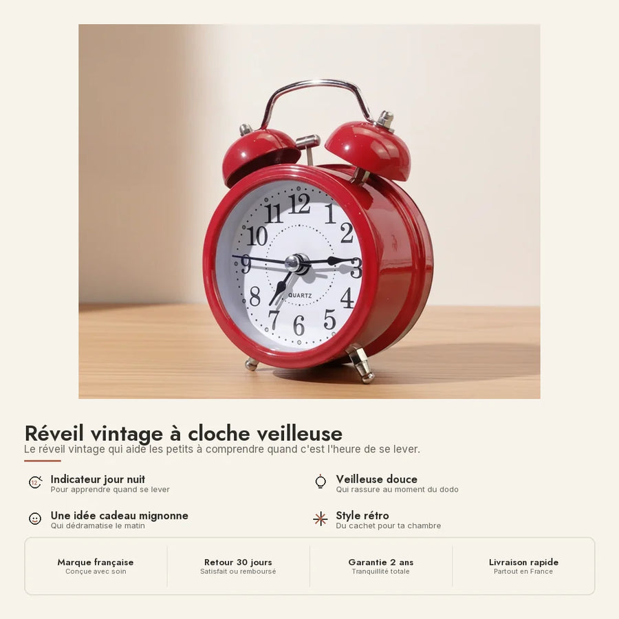 Réveil vintage à cloche veilleuse
