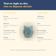 Les commandes au dos du réveil enfant jour et nuit