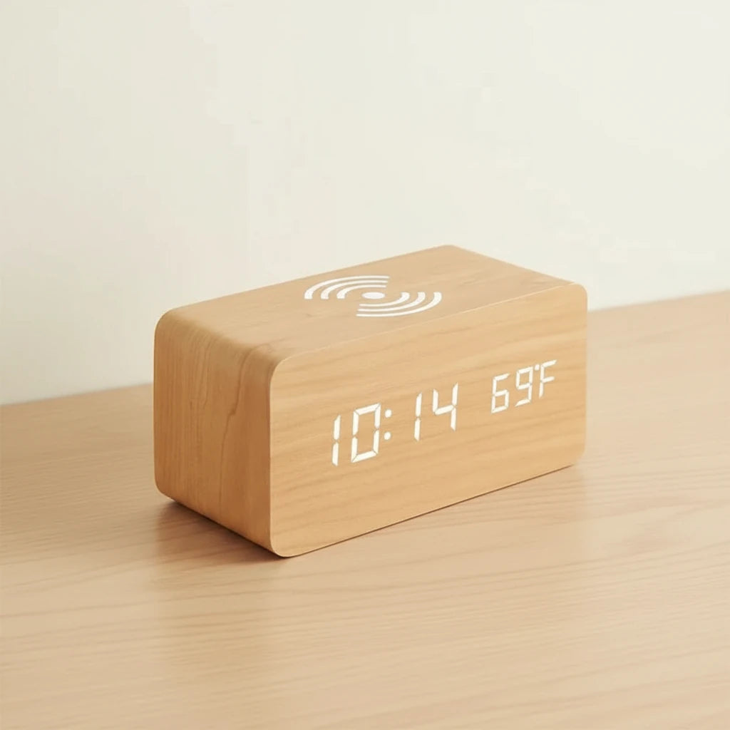Réveil chargeur induction bois