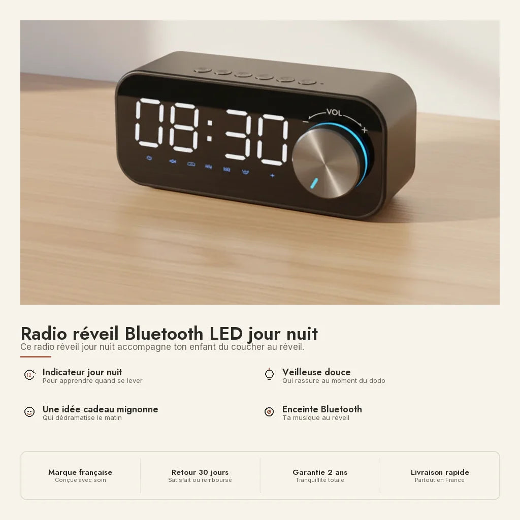 Radio réveil Bluetooth LED jour nuit — en situation