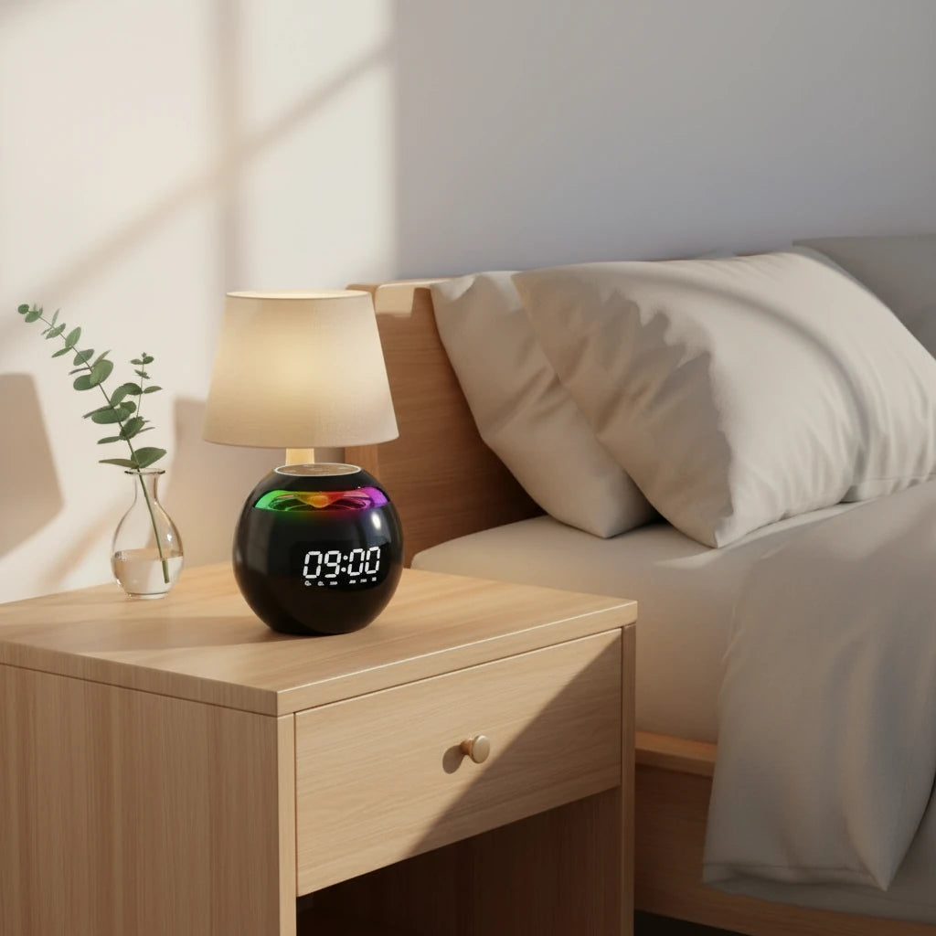 Radio réveil bluetooth lumineux — en situation dans la chambre