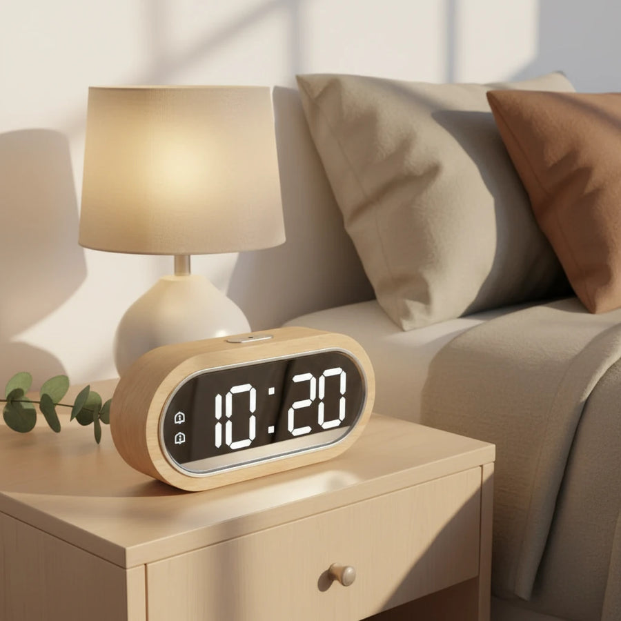 Radio réveil bois LED