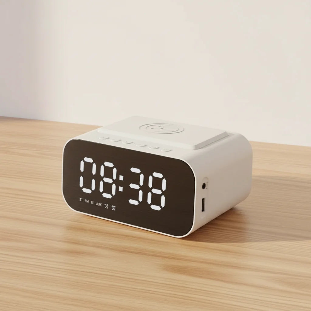 Radio réveil chargeur induction de chevet — Blanc