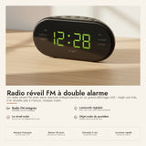Radio réveil FM double alarme, affichage LED