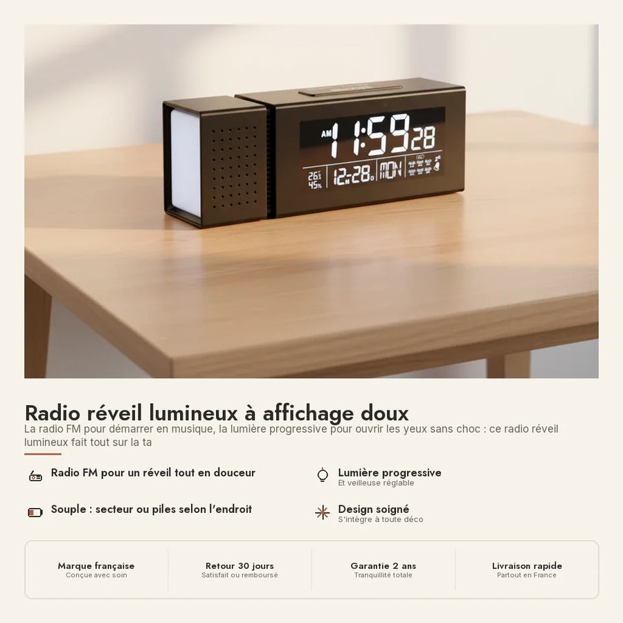 Radio réveil lumineux barre, enceinte veilleuse