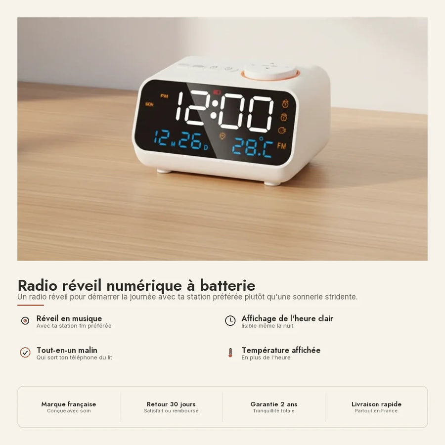 Radio réveil numérique à batterie