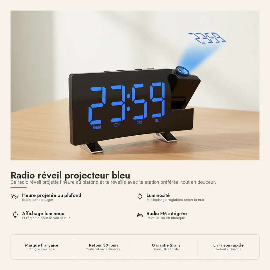 Radio réveil projecteur bleu