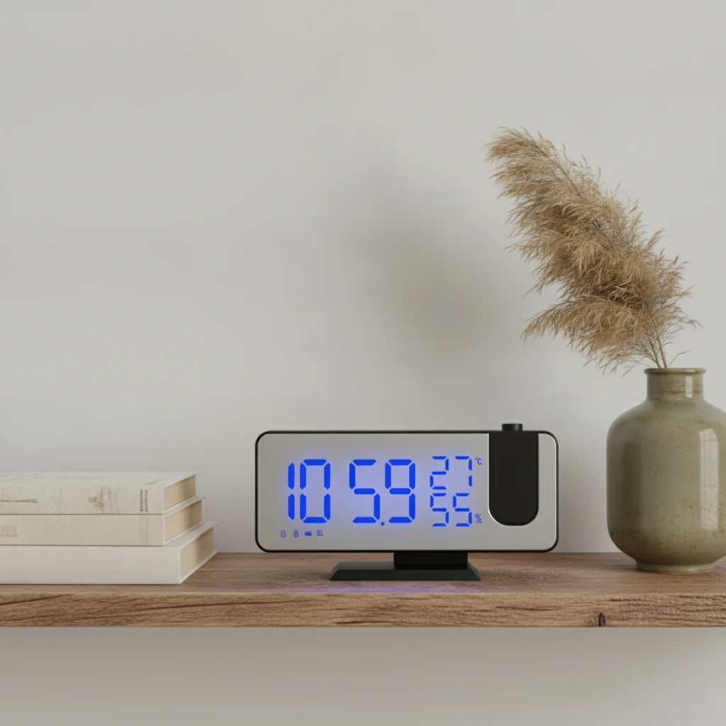 Radio réveil projecteur design — en situation dans la chambre