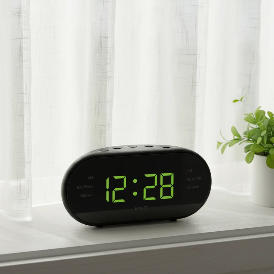Radio réveil FM double alarme, affichage LED