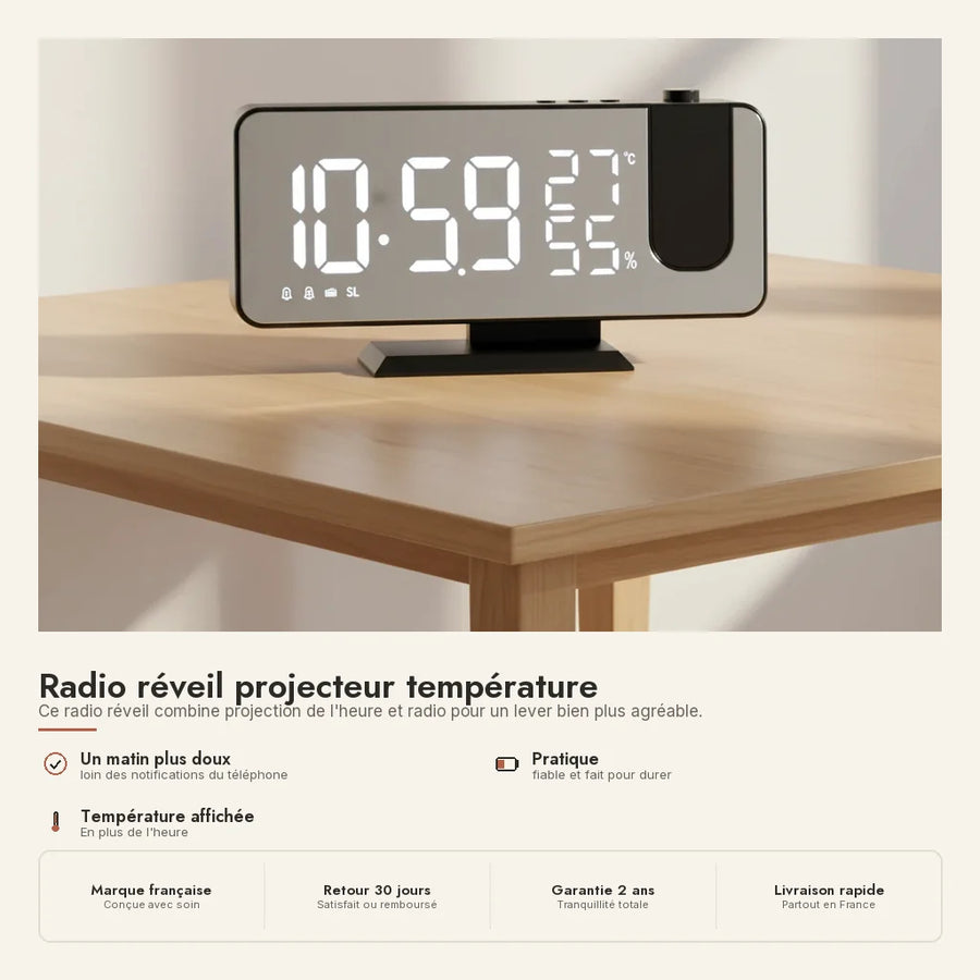 Radio réveil projecteur température