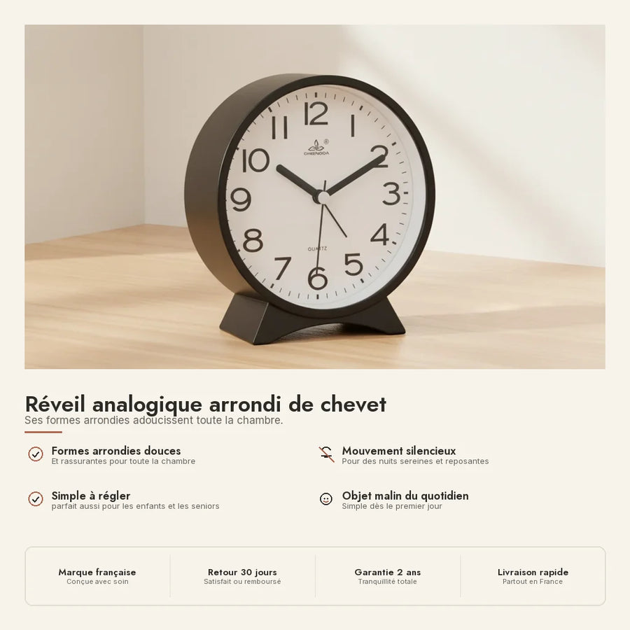Réveil analogique arrondi de chevet