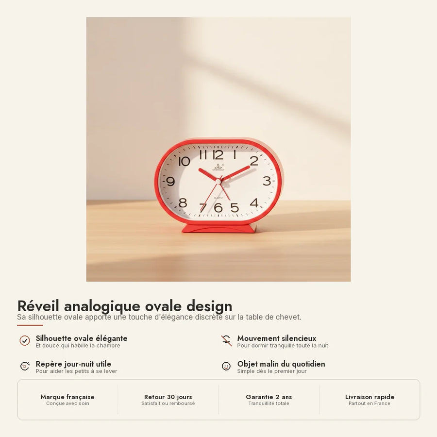 Réveil analogique ovale design