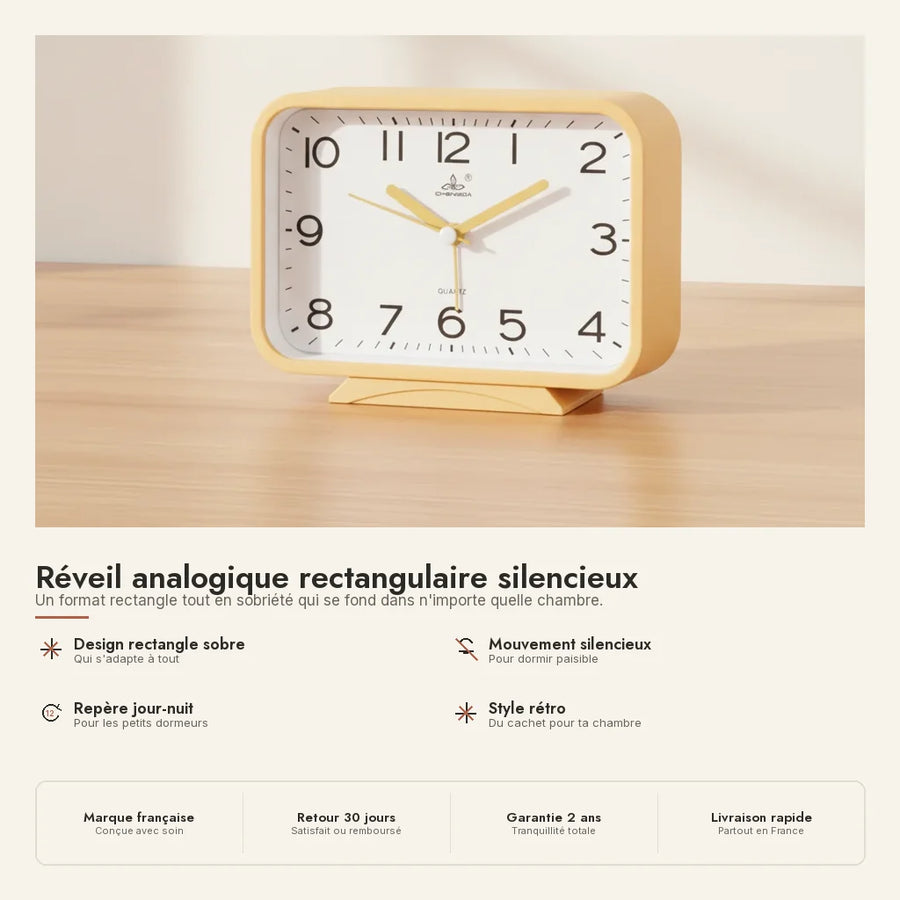 Réveil analogique rectangulaire silencieux
