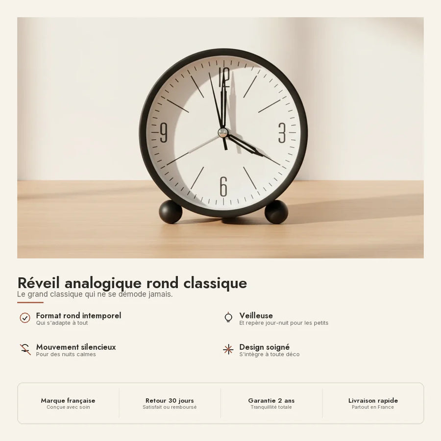 Réveil analogique rond classique