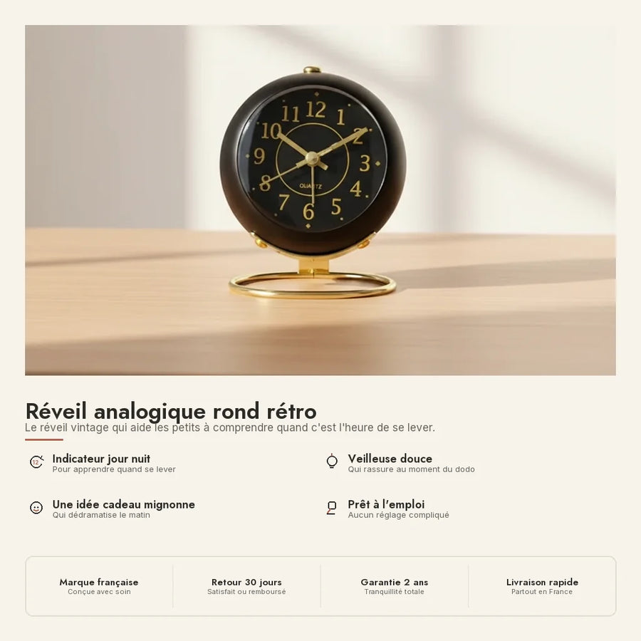 Réveil analogique rond rétro