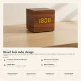 Réveil bois cube design