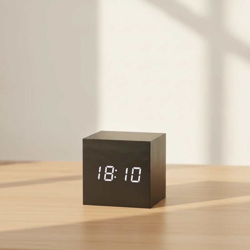 Réveil bois cube noir
