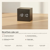 Réveil bois cube noir
