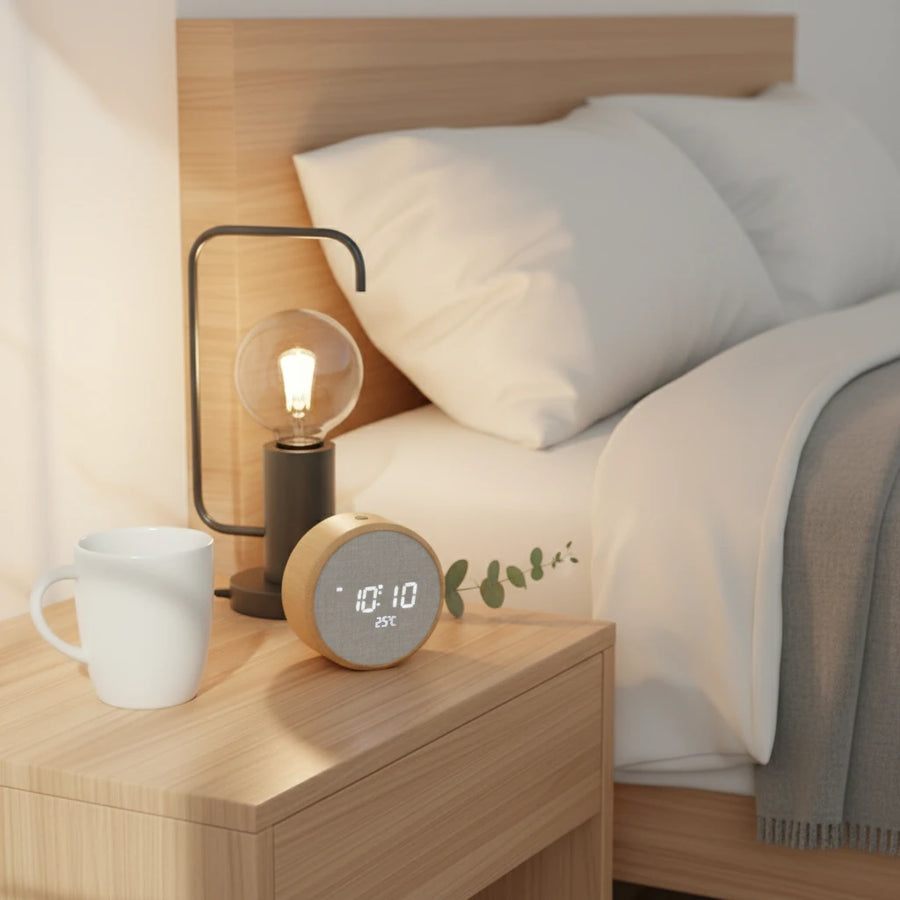 Réveil bois digital LED compact