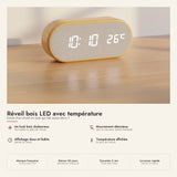 Réveil bois LED avec température