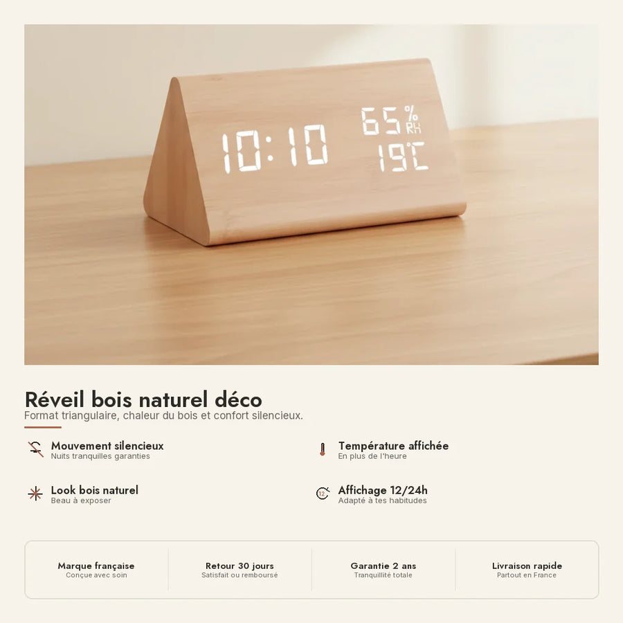 Réveil bois naturel déco
