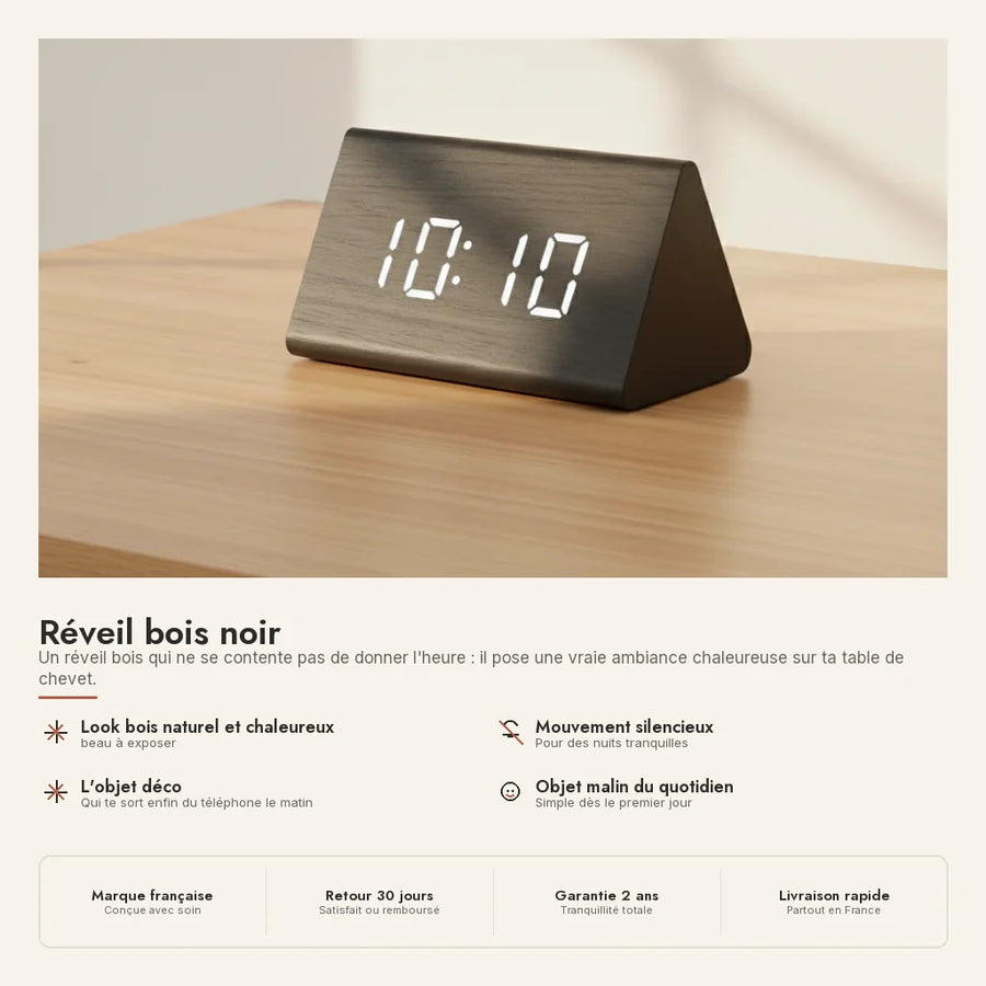 Réveil bois noir